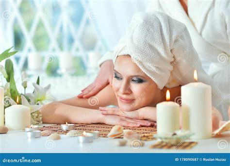 Close Up Portrait Of Girl Lying Down On A Massage Bed Stock Image Image Of Purity Feminine