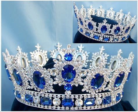 Mens Unisex Rhinestone Silver Full Blue Sapphire Royal Premium Crown