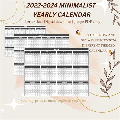 2022 2024 Minimalist Printable Calendar Digital Download Etsy Hong Kong