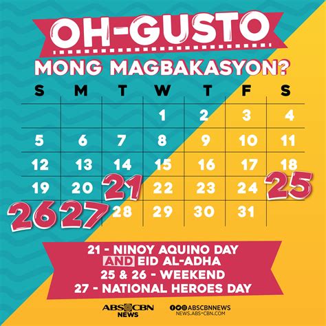 Plan Ahead Long Weekend Holidays This August Abs Cbn News