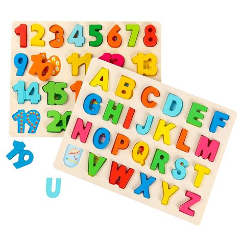 Buy Wondertoys Wooden Alphabet Puzzles Set Abc Letter And Numbers