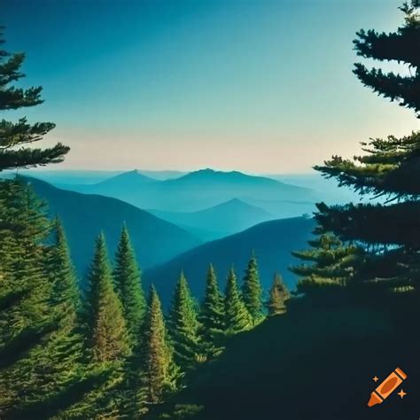 Panoramic View Of A Pine Forest From A Mountain Top