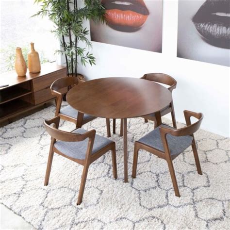 Allora 5 Piece Mid Century Modern Dining Set W 4 Fabric Dining Chairs In Grey 1 Kroger