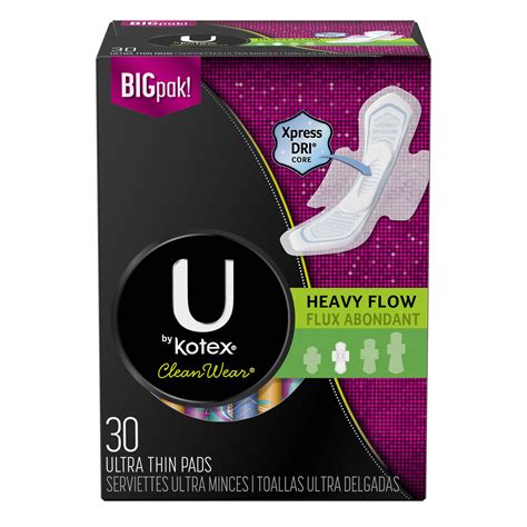 U By Kotex Cleanwear Ultra Thin Pads With Wings Heavy Flow Unscented