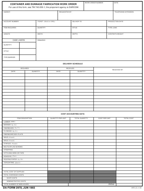 Da Form 2978 Download Fillable Pdf Container And Dunnage Fabrication