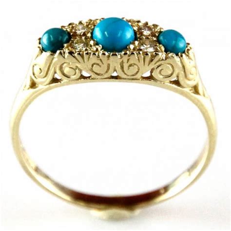 Pasarel 14k Yellow Gold Turquoise Diamond Ring