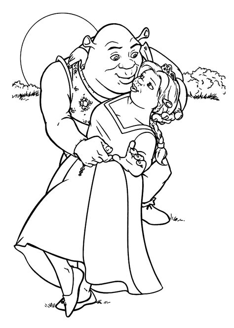 What does the dragon look like in shrek? Shrek and Fiona coloring pages for kids, printable free ...