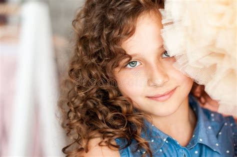 Portrait Of A Pretty Little Girl With Curly Hair Stock Image Image Of