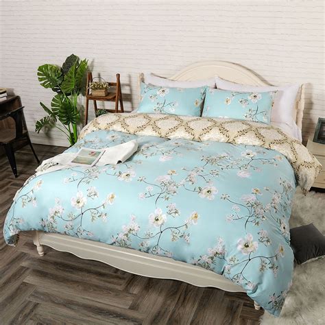 Piccocasa Spring Bloom Pattern Queen Bedding Set Duvet Cover Sets No