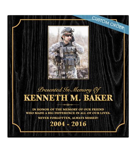 Memorial Plaque For Military With Photo And Black Wood