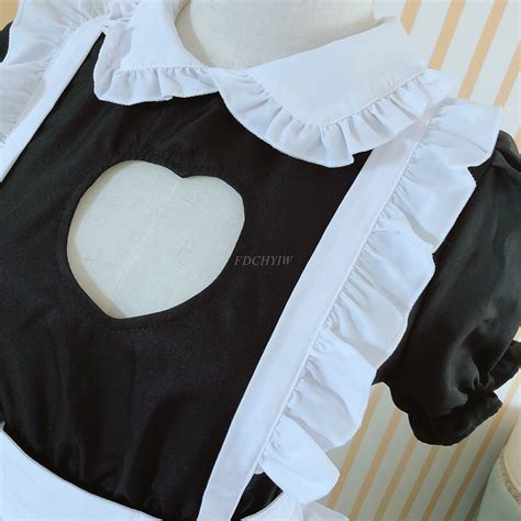 Bust Open Maid Cosplay Costume Sexy Catwomen Kitty Outfit Cotton Apron Lovely Lace Mini Dress