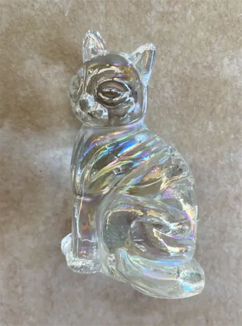 Vintage Heavy Clear Glass Cat Figurine Paperweight 20 99 Picclick