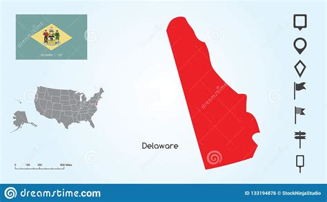 Map Of The United States With The Selected State Of Delaware And