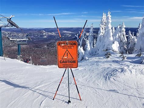 Caution Sign And Warning On A Ski Resort Stock Image Image Of Tree