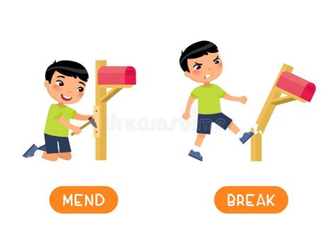 Mend And Break Antonyms Word Card Opposites Concept Flashcard For