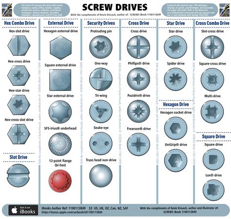 An Image Of Screw Drives In Different Shapes And Sizes On A Sheet Of