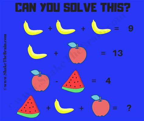 Fruits Math Picture Brain Teaser For Kids Shake The Brain Math Riddles