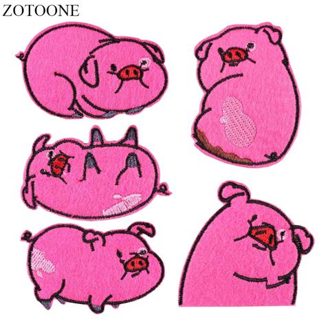 Zotoone Lovely Pink Pig Patch Stickers Iron On Animal Patches For