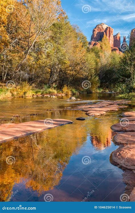 Cathedral Rock Autumn Reflection Stock Photo Image Of Rock Beauty