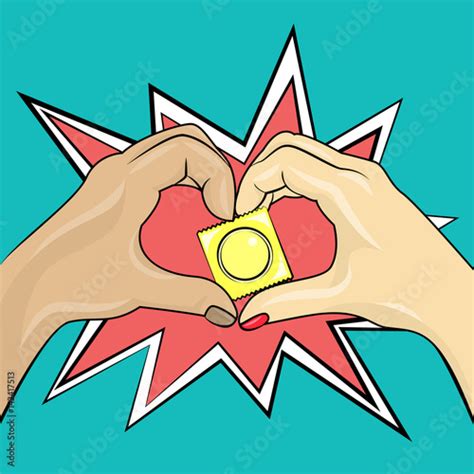 Safe Sex Vector Illustration Male And Female Hands Are Holding A Condom