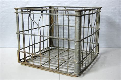 Vintage Square Heavy Metal Wire Basket Milk Crate By C3l35t3