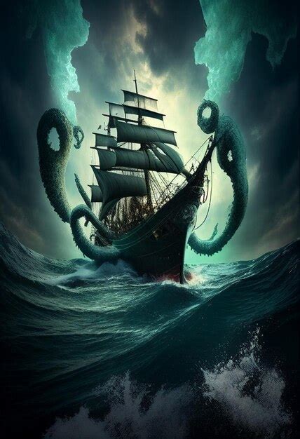 Premium Ai Image A Ship Was Attacked By A Kraken In The Middle Of An