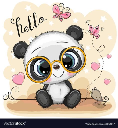 Cute Cartoon Panda With Glasses On A Yellow Background