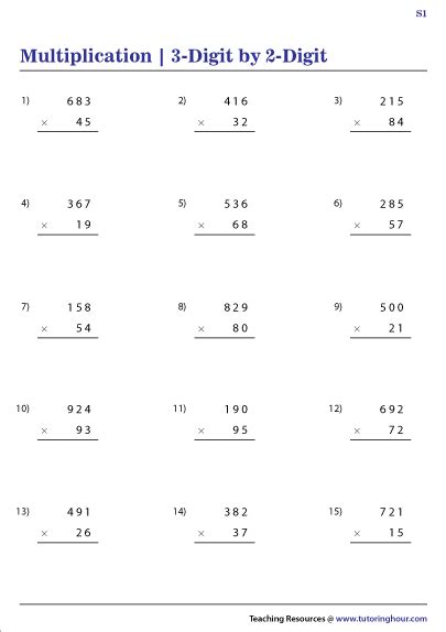 Free Printable 3 Digit By 2 Digit Multiplication Worksheets Free