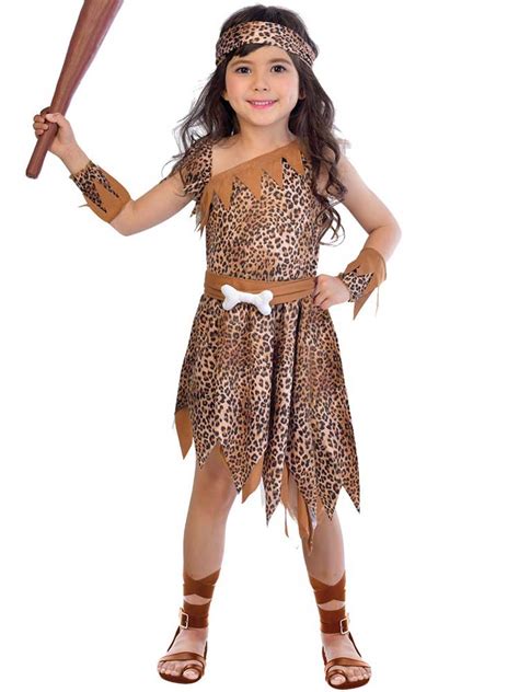 Girls Cavegirl Fancy Dress Costume Cave Girl Stone Age Kids Tarzan 4 12