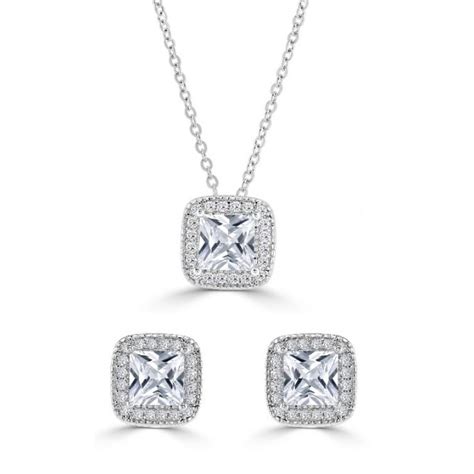 Rhodium Plated Cubic Zirconia Necklace And Earring Set S