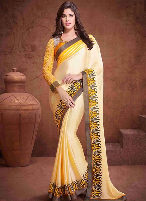 Captivating Yellow Georgette Saree Saree Satin Saree Bridal Saree