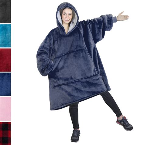 Hoodie Sweatshirt Wearable Comfy Blanket With Hood Sleeves Large Pocket
