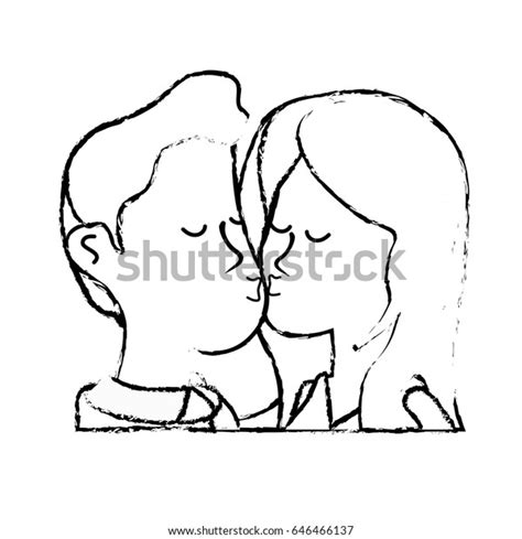 Figure Cute Couple Kissing Romantic Scene Stock Vector Royalty Free
