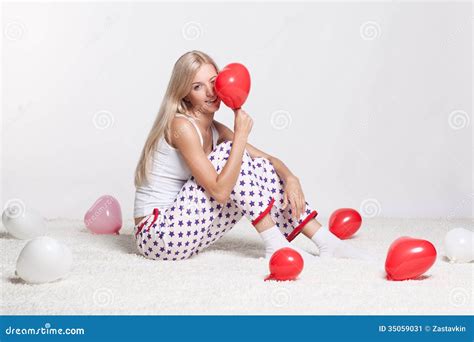 Blonde Woman With Balloons Stock Image Image Of Holiday 35059031