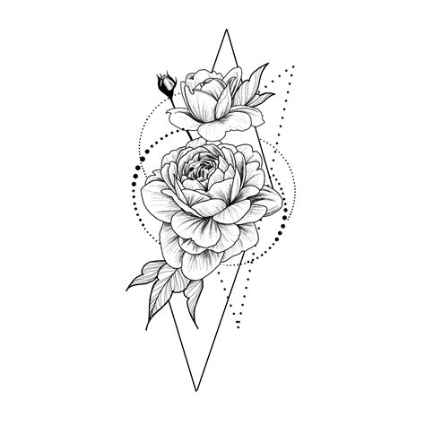 Temporary Tattoo Roses In Geometry Black And White