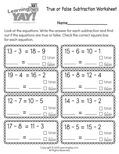 First Grade True Or False Subtraction Worksheet First Grade Math Worksheets First Grade