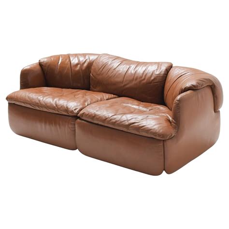 Confidential Sofa In Original Cognac Leather By Alberto Rosselli For