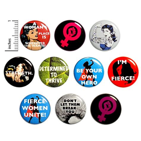 Feminist Buttons Cool Pins For Backpacks Strong Women Strength Tough Positive Pack Gift Set