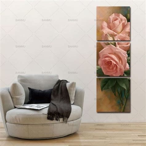 3 Panels Pink Rose Wall Art Canvas Painting Nordic Floral Poster Flower