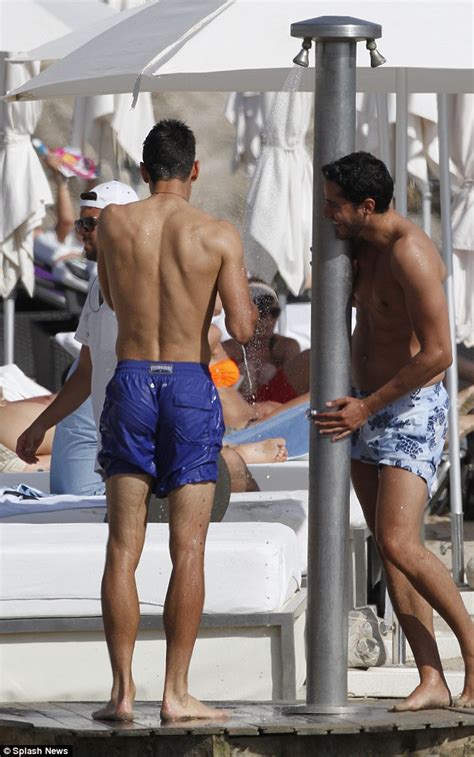 Novak Djokovic Takes A Dip In The Med On Stag Do In Ibiza Daily Mail Online