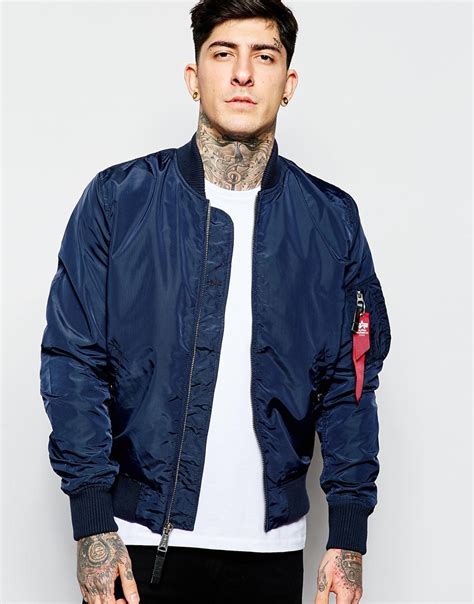 Alpha Industries Ma 1 Bomber Jacket Slim Fit In Blue For Men Lyst