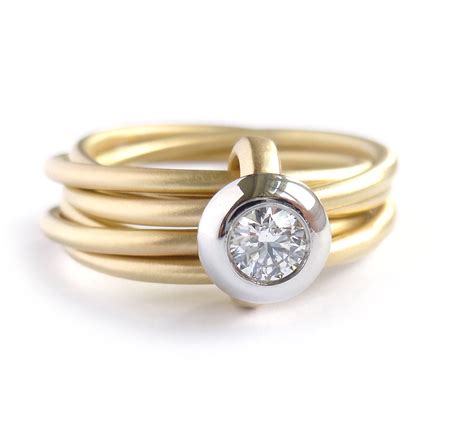 Modern Gold And Platinum 6 Band Enagement Wedding Ring Contemporary