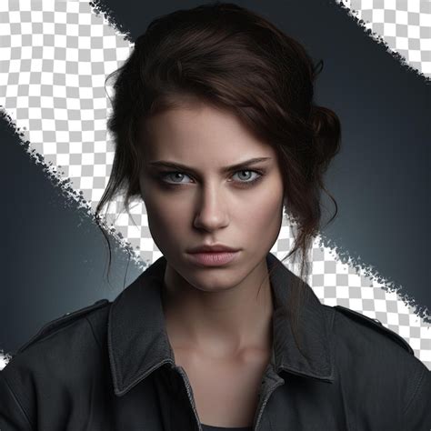 premium psd a woman with brown hair and a black jacket