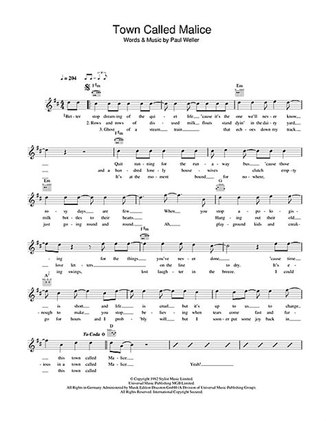 The Jam Town Called Malice Sheet Music Notes Download Printable Pdf Score 45650