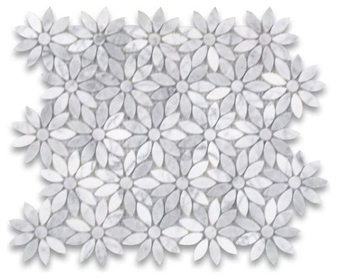 daisy flower tile carrara venato white carrera marble mosaic polished 1 sheet traditional
