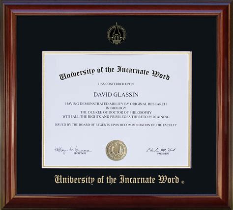 University Of The Incarnate Word Diploma Frame With Embossed Ultrasuede Matting By Wordyisms