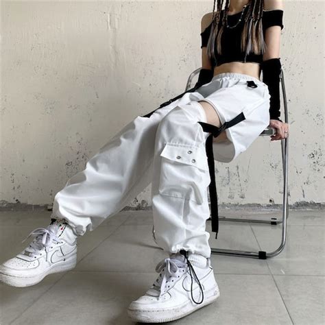 White Streetwear Cargo Pants Women Y2k Harajuku Loose Etsy