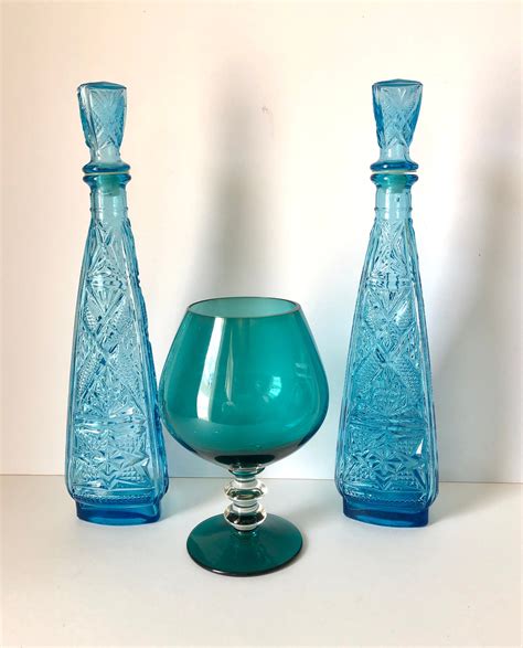 Empoli Mid Century Teal Blue Green Glass Pedestal Vase Teal Etsy Uk