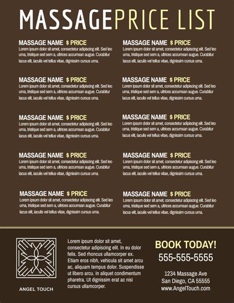 Printable Massage Price List Template Free Templates Printable