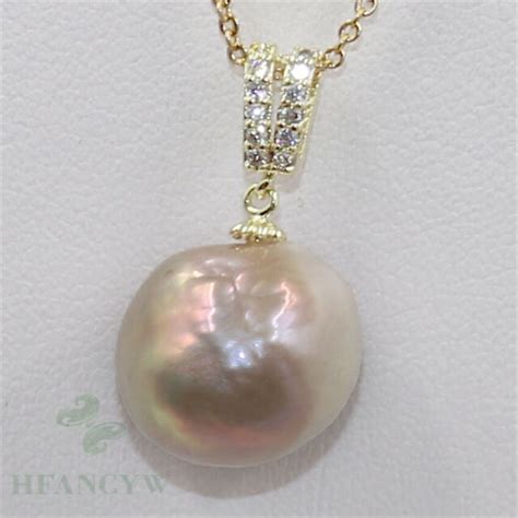 14 15mm Pink Baroque Pearl Pendant 18k Necklace 18 Inch Diy Mesmerizing